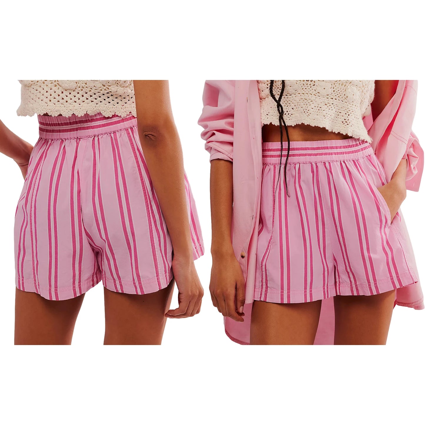 Women Striped Elastic Waist Shorts