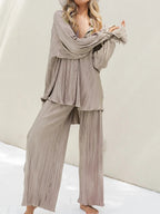 Women's Two-Piece Outfit - V-Neck Top & Wide Leg Pants NoEnName_Null