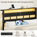 Satifur Full/Queen Size Bed Frame with LED Light and Charging Station Satifur