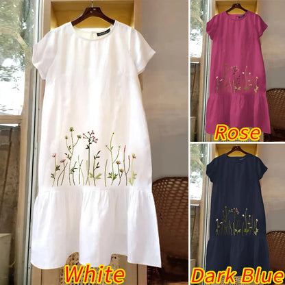 ZANZEA Floral Embroidery Dress - Short Sleeve