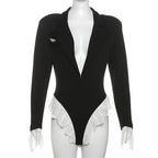 Lace Fashion Suit Jumpsuit Female Blazer Body Top V-Neck Slim Long Sleeve Sexy Cardigan Streetwear Women Black Rompers New