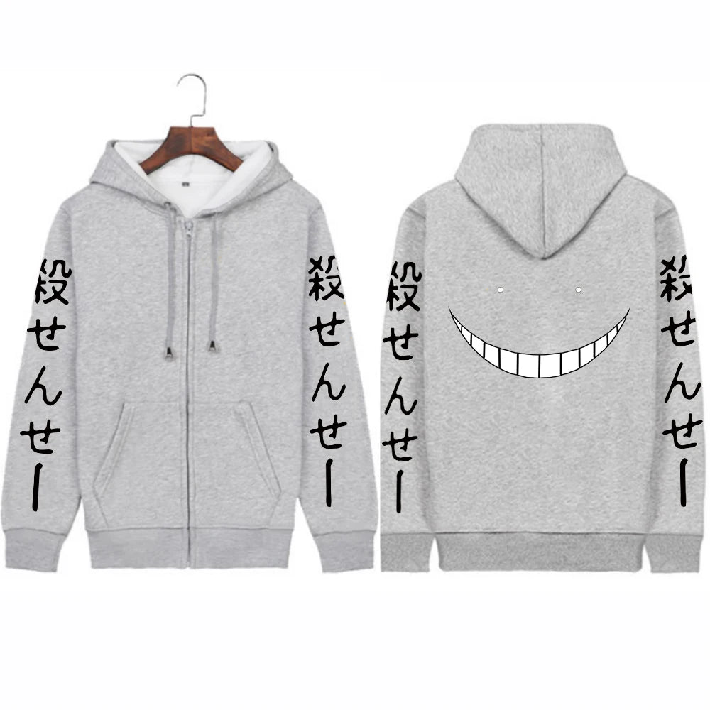 HODIEJAN Men's Cartoon Print Hoodie - Fleece Zip-Up Streetwear