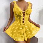 Chemise Women Night Dress Sleeveless Transparent Deep V Neck Love Heart Pattern Women Sexy Women Nightgown Sweet Slip Dress
