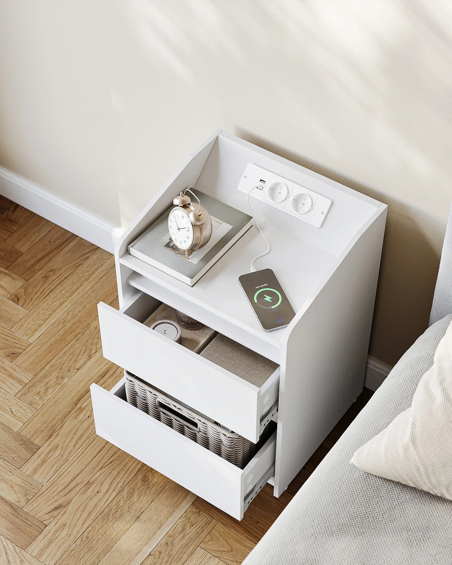 Modern Morocco Nightstand - 2 Drawer White