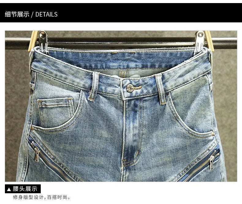 Spring and Autumn New Fashion Blue Patchwork Denim Pants