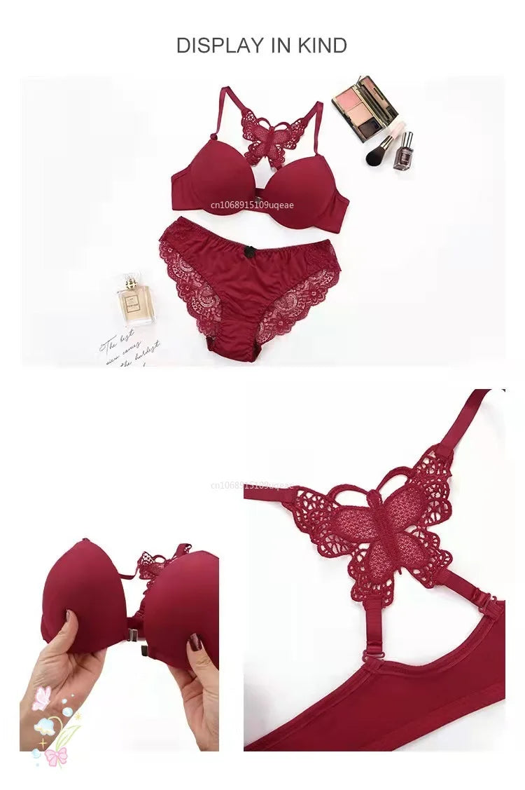 Butterfly Bra Brief Sets Detachable Double Straps Underwear