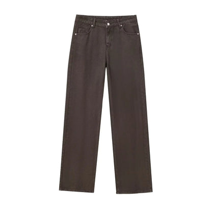 Tangada Women's Straight Denim Jeans - Mid Waist