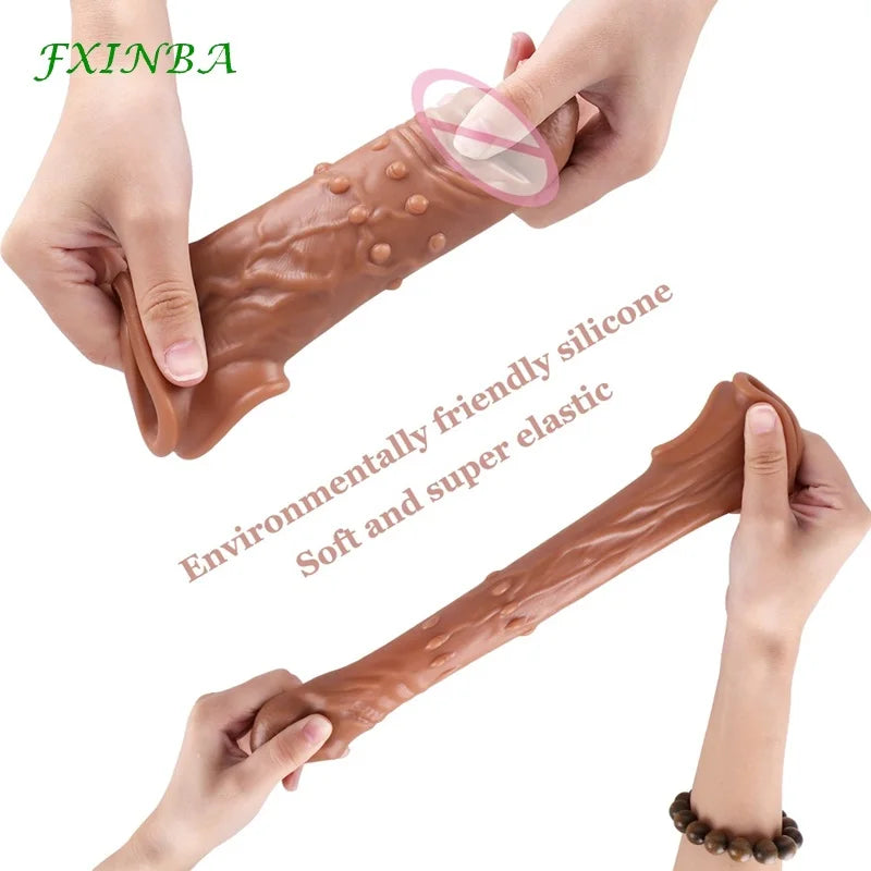 Realistic Penis Sleeve Extender Long Reusable Condom