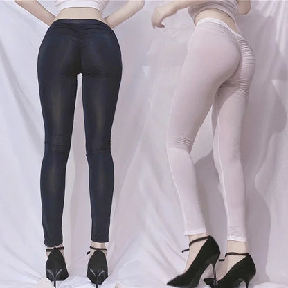Women's High Waist Sheer Nylon Leggings