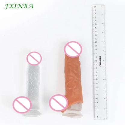 Realistic Penis Sleeve Extender Long Reusable Condom