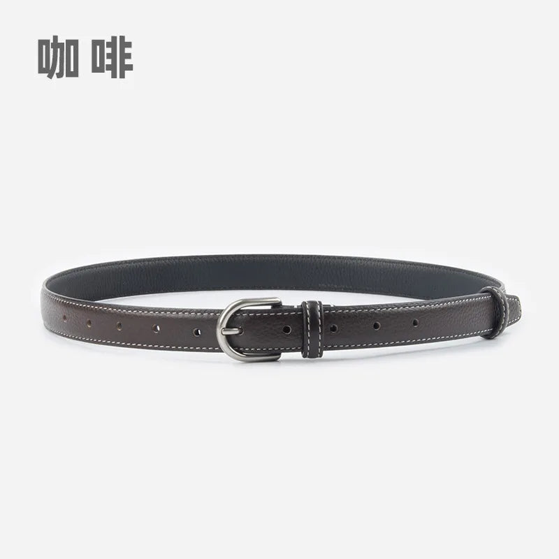 pipiTan Women's Lychee Texture Cowhide Belt