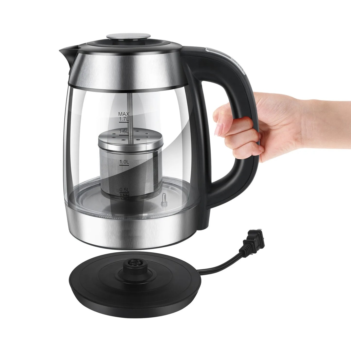 Stainless Steel Borosilicate Glass Blue Light 1500W Hot Water Tea Kettle