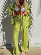 Women's Two-Piece Outfit - V-Neck Top & Wide Leg Pants NoEnName_Null