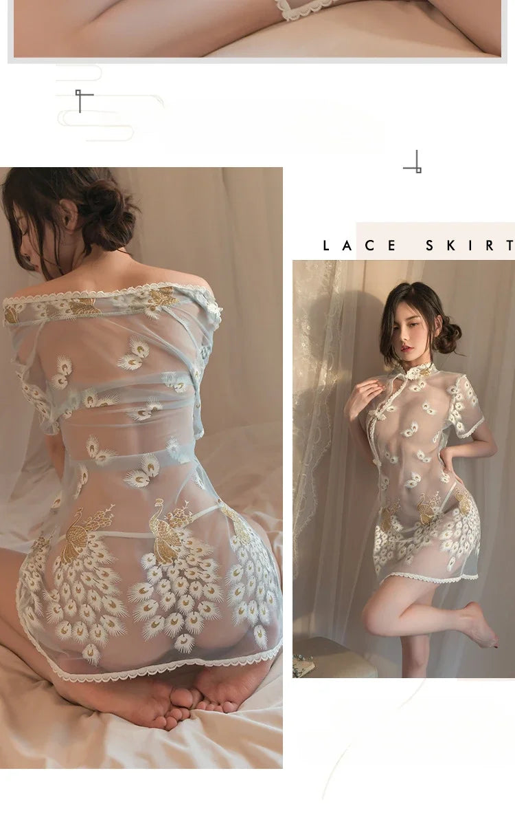 Sexy Lingerie Women Sexy Uniform Set Mesh Cheongsam Cosplay