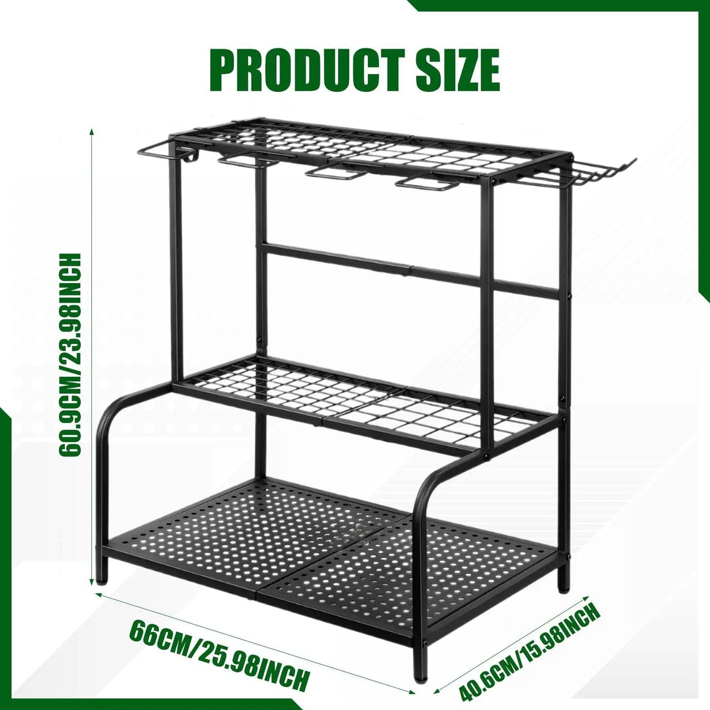 Carbon Steel Garden Tool Organizer - 3-Tier Storage Rack