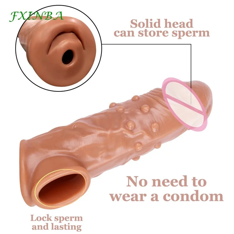 Realistic Penis Sleeve Extender Long Reusable Condom