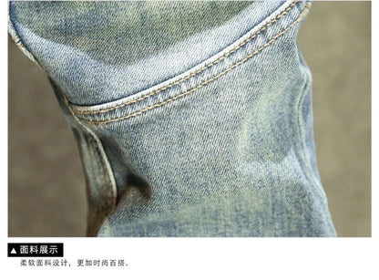 Spring and Autumn New Fashion Blue Patchwork Denim Pants