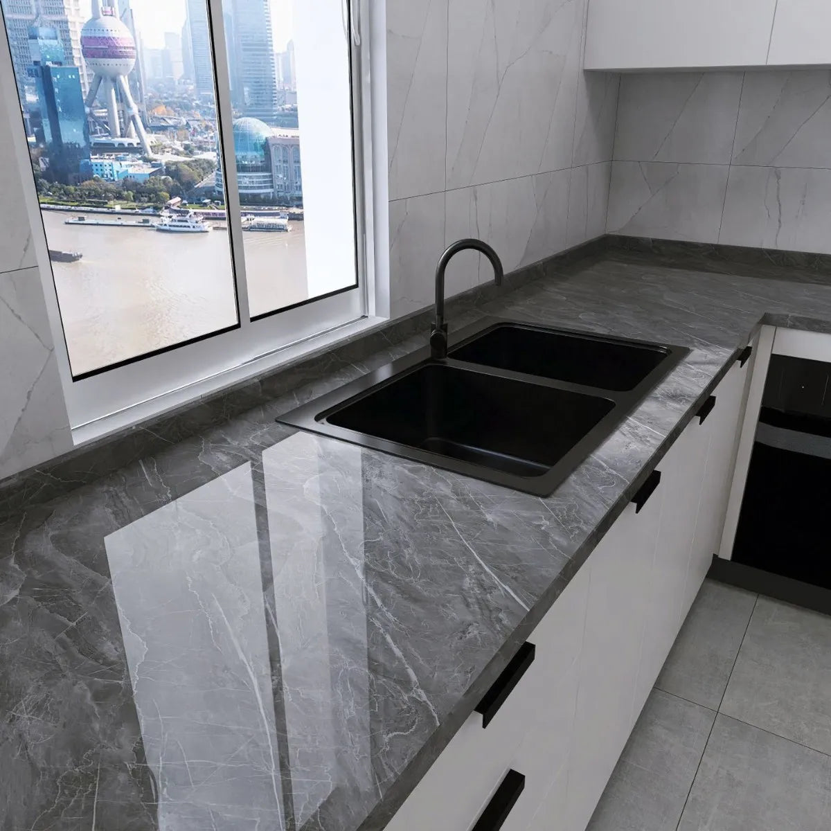 Kitchen living room waterproof and oil-proof sticker self-adhesive 40cm renovation marble thickened wallpaper wallpaper home