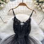 Fashion V Neck See Through Lace Nightdress Irregular Hem Flounce Sling Night Dress Lingerie Bowknot Lace Mesh Nightgown Sleep