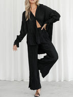 Women's Two-Piece Outfit - V-Neck Top & Wide Leg Pants NoEnName_Null