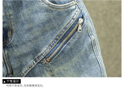 Spring and Autumn New Fashion Blue Patchwork Denim Pants