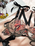 Butterfly Lingerie Set Sexy Hot Sheer Mesh Embroidery Bra & Panty