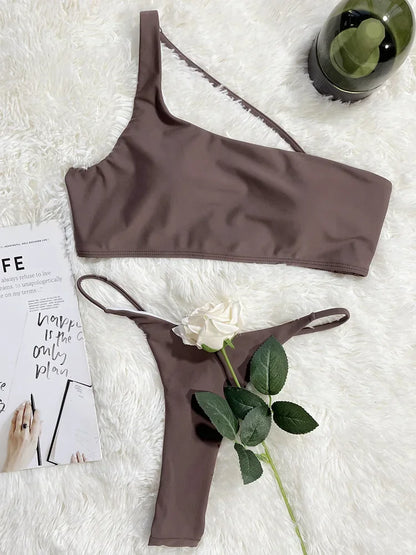 Sexy Asymmetric High Cut Micro Thong Bikini Female
