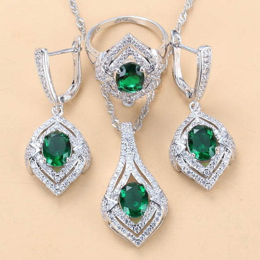 Diamond Treatment Mixed Gem Water Wave Chain Jewelry Set