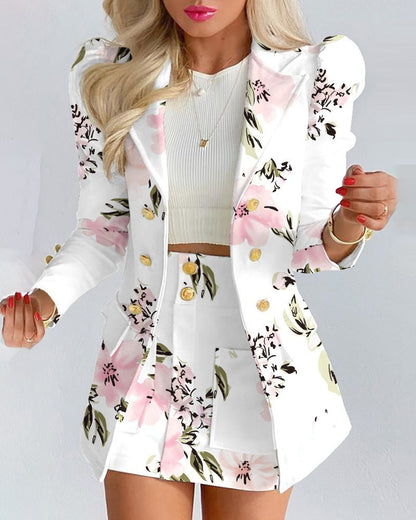 Women's Polyester Print Skirt Suit Set