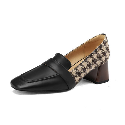 Chunky Heel Square Toe Shoes - Cloth
