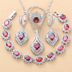 Inlaid Gemstone Pendant Earrings Necklace And Ring For Women 4 PCs Set The Max Mall