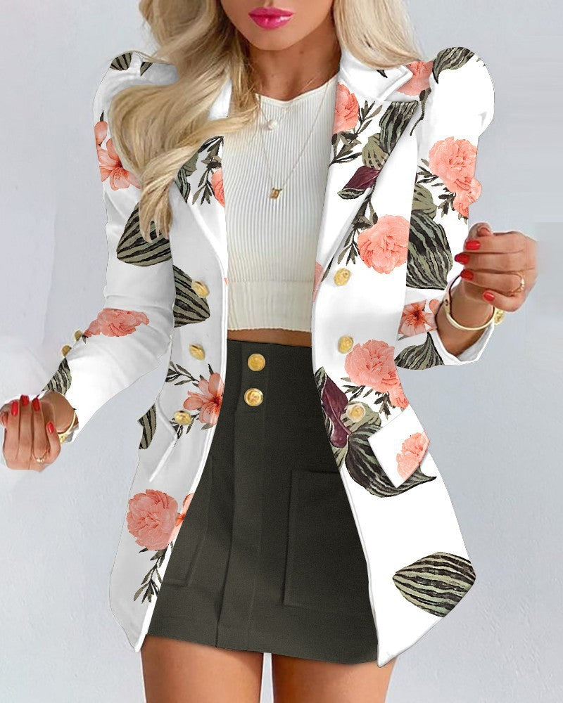 Women's Polyester Print Skirt Suit Set