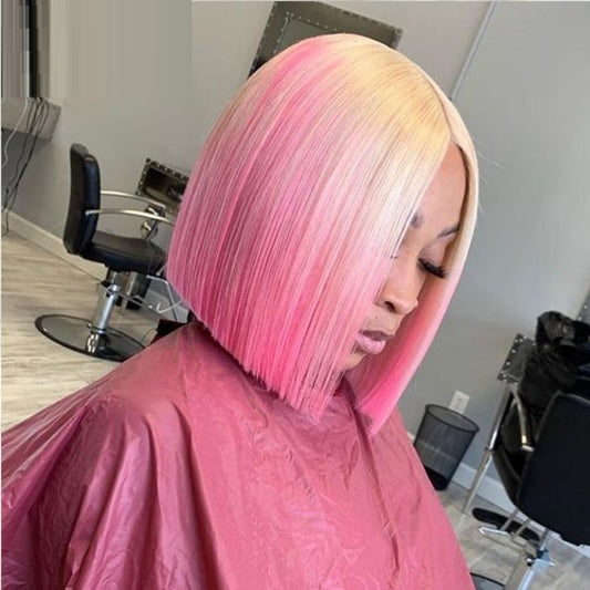 Blunt Cut Human Hair Wig #613/Pink