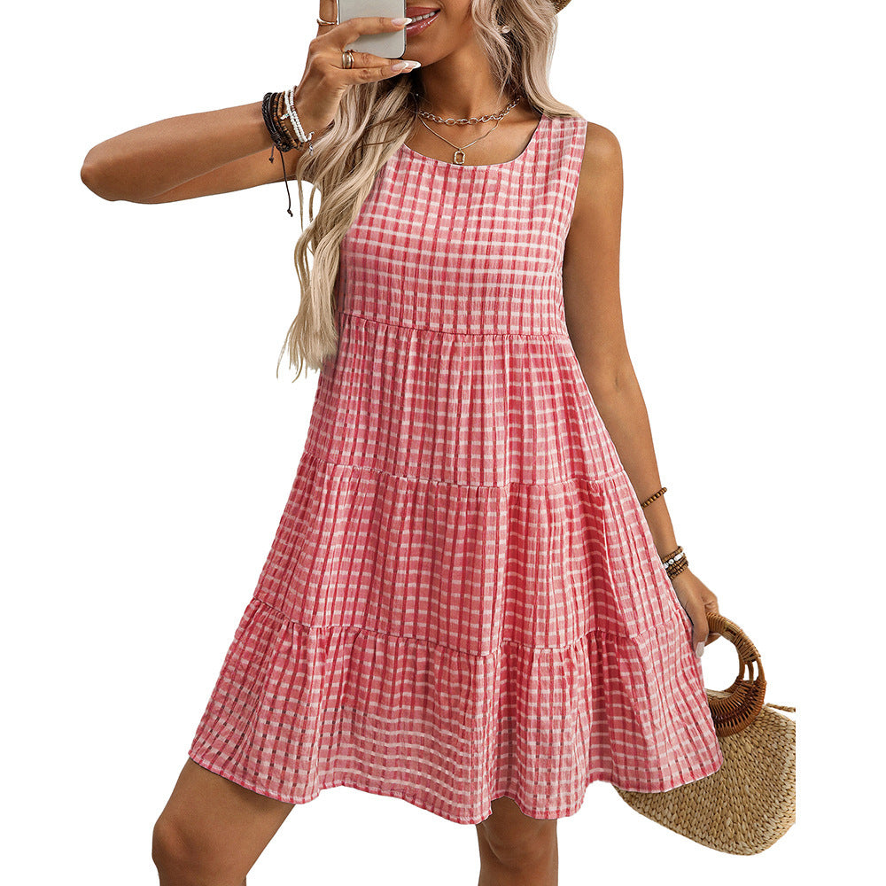 Plaid Swing Dress - High Waist Sleeveless