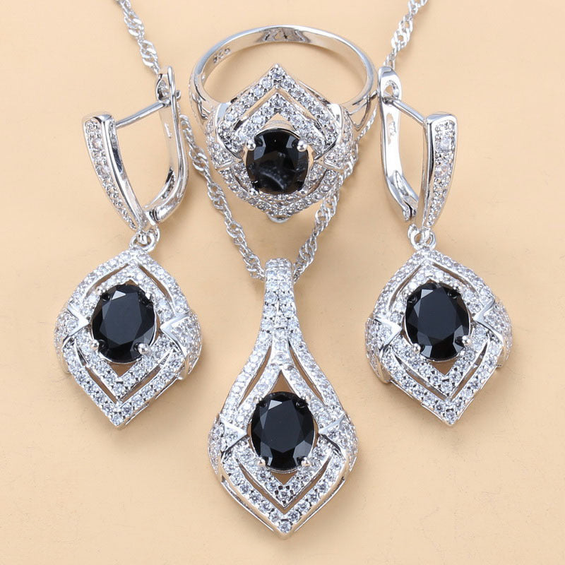 Diamond Treatment Mixed Gem Water Wave Chain Jewelry Set