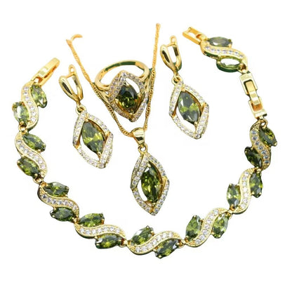 Olive Green Retro Jewelry Set