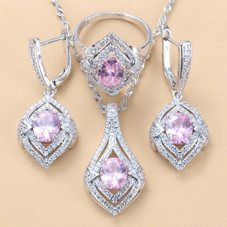 Diamond Treatment Mixed Gem Water Wave Chain Jewelry Set