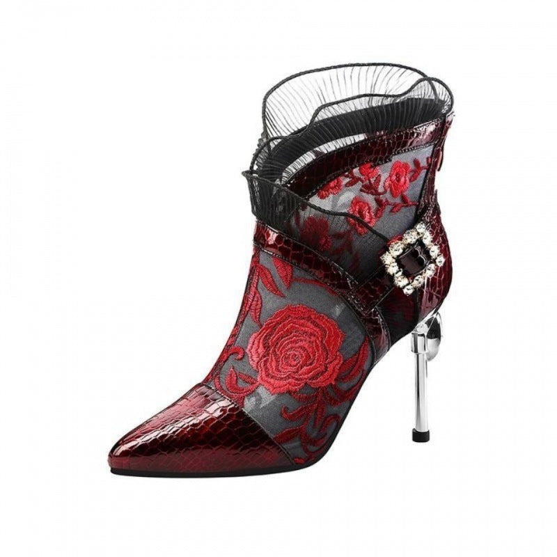 Microfiber Leather Sandals - Rhinestone Grid