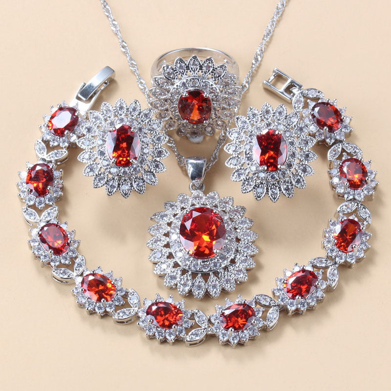 Copper Gem Jewelry Set - 4 Piece Water Wave