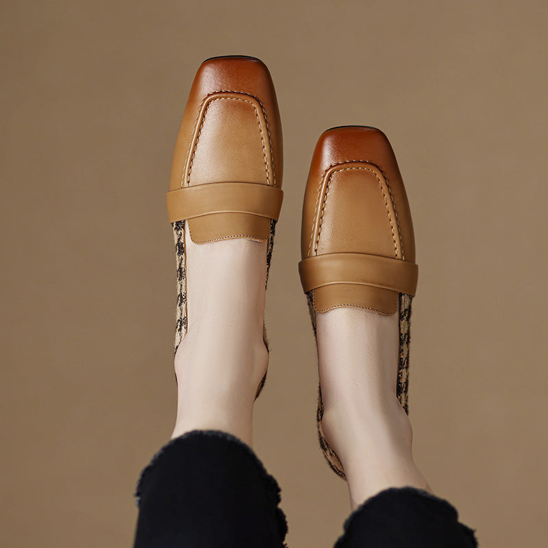 Chunky Heel Square Toe Shoes - Cloth