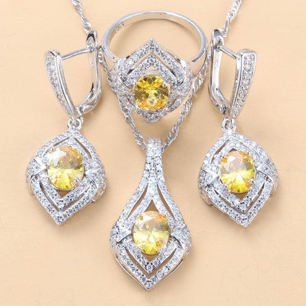 Diamond Treatment Mixed Gem Water Wave Chain Jewelry Set