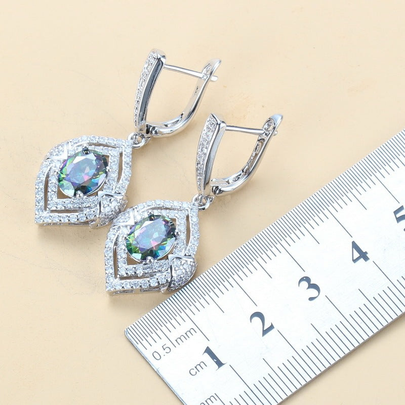 Inlaid Gemstone Pendant Earrings Necklace And Ring For Women 4 PCs Set The Max Mall