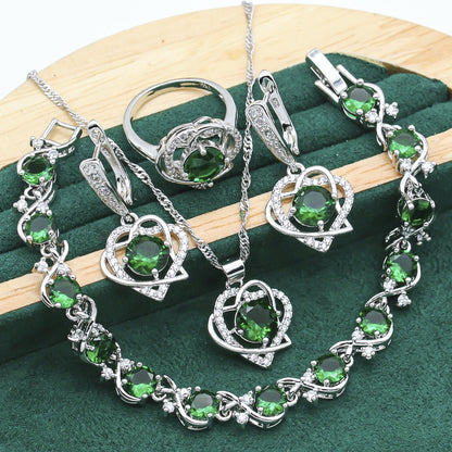Retro Zircon Jewelry Set - 4 Piece Collection