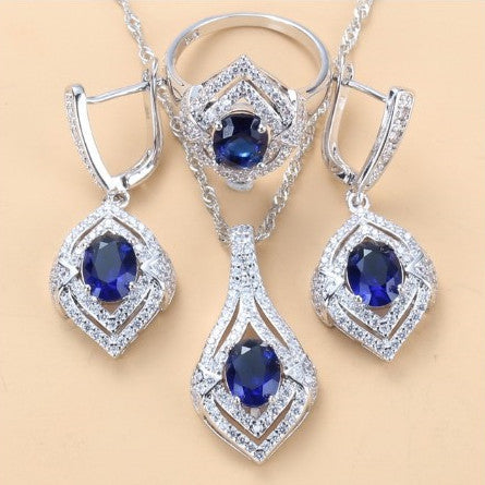 Diamond Treatment Mixed Gem Water Wave Chain Jewelry Set
