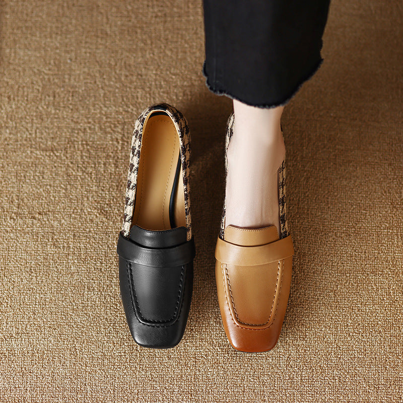 Chunky Heel Square Toe Shoes - Cloth