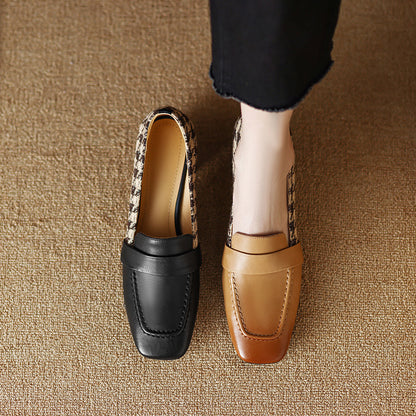 Chunky Heel Square Toe Shoes - Cloth