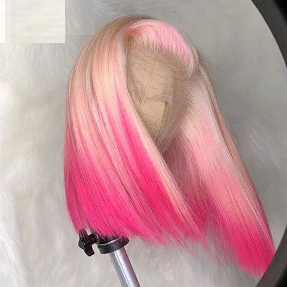 Blunt Cut Human Hair Wig #613/Pink
