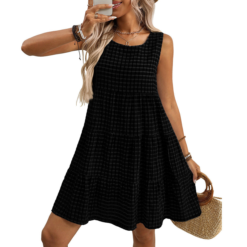 Plaid Swing Dress - High Waist Sleeveless