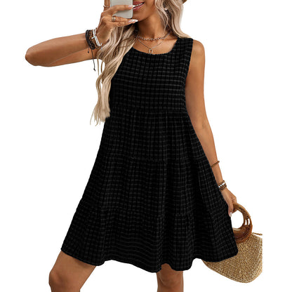 Plaid Swing Dress - High Waist Sleeveless