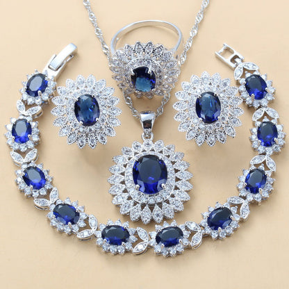 Copper Gem Jewelry Set - 4 Piece Water Wave